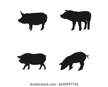 Pig animal silhouette. Simple Black Pig Silhouettes, Ideal for Farm, Agriculture, or Food Design Projects. Pig silhouette icon isolated on a white background.