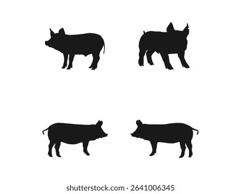 Pig animal silhouette. Simple Black Pig Silhouettes, Ideal for Farm, Agriculture, or Food Design Projects. Pig silhouette icon isolated on a white background.