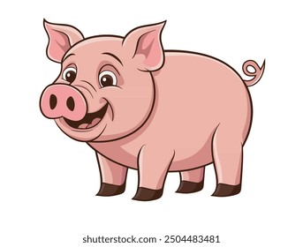 Pig animal vector. Piglet in Hand drawn style. Farm animal. cute happy cattle barn smile animal vector