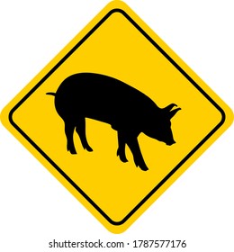 Pig Animal Wildlife Warning Printable Yellow Sticker Sign Isolated Background