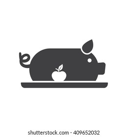 Pig with apple icon Vector Illustration on the white background.