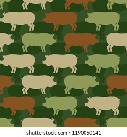 Pig army pattern eamless. Piggy military background. soldiery Pigs ornament. Farm Animal Vector war texture