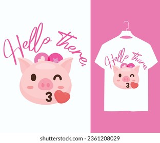 Pig artwork illustration Vector Isolated Pattern for T-Shirt Print, Background, Decorative Art. Cute Cartoon Animal Back View Illustration with text. Guinea Pig 