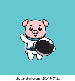 pig astronaut with helmet vector illustration