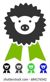 Pig Award Seal flat vector pictograph. Pig Award Seal icon with gray, black, blue, green color versions.