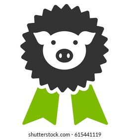 Pig Award Seal vector icon. Flat bicolor eco green and gray symbol. Pictogram is isolated on a white background. Designed for web and software interfaces.
