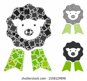 Pig award stamp mosaic of trembly items in various sizes and shades, based on pig award stamp icon. Vector tuberous items are combined into collage. Pig award stamp icons collage with dotted pattern.