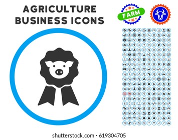 Pig Award Stamp rounded icon with agriculture commercial pictogram collection. Vector illustration style is a flat iconic symbol inside a circle, blue and gray colors.