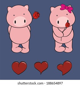 pig baby cartoon cute rose valentine in vector format