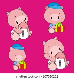 pig baby cartoon set in vector format