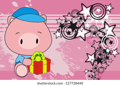 pig  baby gift cartoon background in vector format