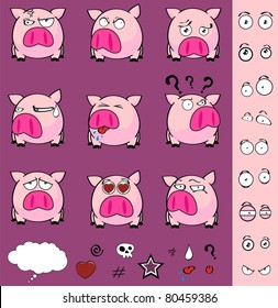 pig ball cartoon set in vector format