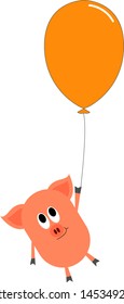 Pig with balloon, illustration, vector on white background.