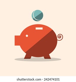 Pig Bank Flat Design Vector Icon