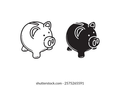 Pig bank icon in outline and silhouette style