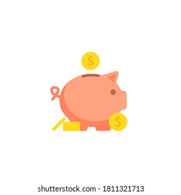Pig bank, simple cartoon illustration. Piggy money box, save cash concept design in vector flat style.
