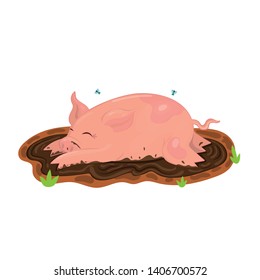 Pig is bathed in mud. Vector illustration of clip art. Isolate on white background.