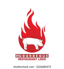 PIG BBQ RESTAURANT LOGO, Silhouette von großartigen Eber- und Flammenvektorgrafiken