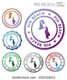 Pig Beach badge. Colorful polygonal island symbol. Multicolored geometric Pig Beach logos set. Vector illustration.