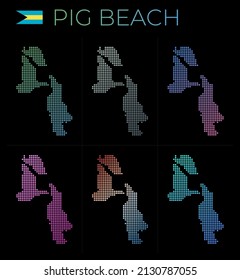 Pig Beach dotted map set. Map of Pig Beach in dotted style. Borders of the island filled with beautiful smooth gradient circles. Neat vector illustration.