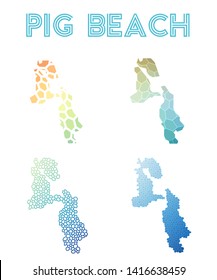 Pig Beach geometric polygonal, mosaic style island maps collection. Modern design for your infographics or presentation.