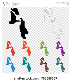 Pig Beach high detailed map. Island silhouette icon. Isolated Pig Beach black map outline. Vector illustration.