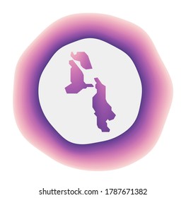 Icono de la playa de cerdo. Logo de degradados de color de la isla. Señal redondeada de la playa de cerdo roja púrpura con mapa para su diseño. Ilustración vectorial.