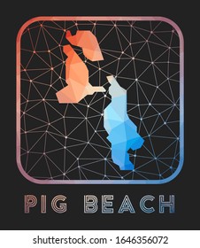 Pig Beach map design. Vector low poly map of the island. Pig Beach icon in geometric style. The island shape with polygnal gradient and mesh on dark background.