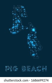 Pig Beach network map. Abstract geometric map of the island. Internet connections and telecommunication design. Neat vector illustration.