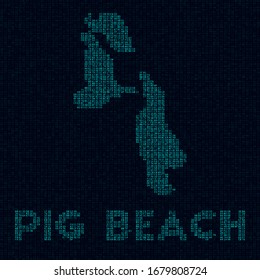 Pig Beach tech map. Island symbol in digital style. Cyber map of Pig Beach with island name. Trendy vector illustration.