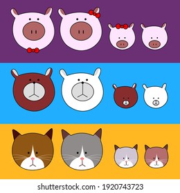 Pig bear cat head with cute design 