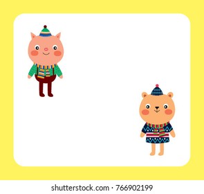 pig and bear message card vector