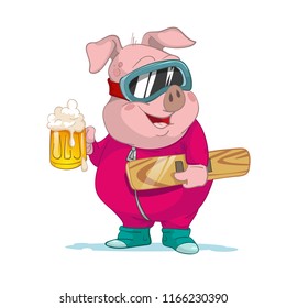 pig beer snowboard