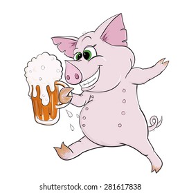 Pig and beer, vector illustration