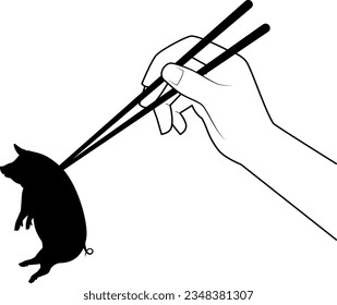 Pig being pinched with chopsticks