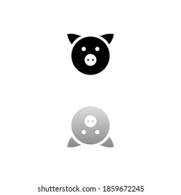 Pig. Black symbol on white background. Simple illustration. Flat Vector Icon. Mirror Reflection Shadow. Can be used in logo, web, mobile and UI UX project