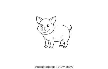 Pig black and white vector illustration on white background.