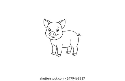 Pig black and white vector illustration on white background.
