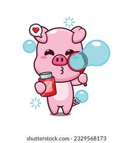 pig blowing bubbles cartoon vector illustration.