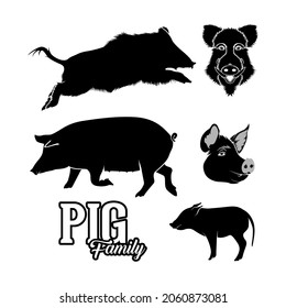 Pig Boar Hog Silhouette Set Vector Design Inspirasi