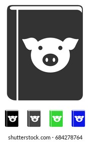 Pig Book flat vector pictogram. Pig Book icon with gray, black, blue, green color versions.