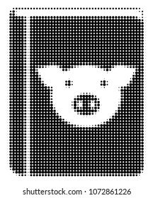 Pig Book halftone vector pictogram. Illustration style is dotted iconic Pig Book icon symbol on a white background. Halftone matrix is round dots.