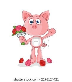 the pig with bouquet mascot. cartoon vector