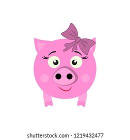 A pig with bow New Year icon in color