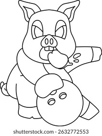 Pig Bowling Bowling ball Animal Vector Graphic Art Illustration