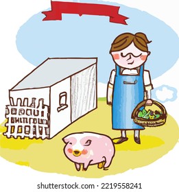 Pig breeder, Pig Farm, Piggies Production, Industry, Piglet Meat Illustration Vector Cartoon 
