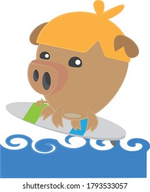 
a pig with brown hair and unique hair was enjoying the surf on a very sunny day