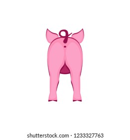 Pig butt illustration. Piggy with a tail back view. Animal symbol of the Chinese New Year