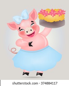 pig with cake