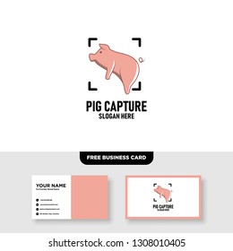 Pig Capture Logo Vector Template, Free Business Card Mockup